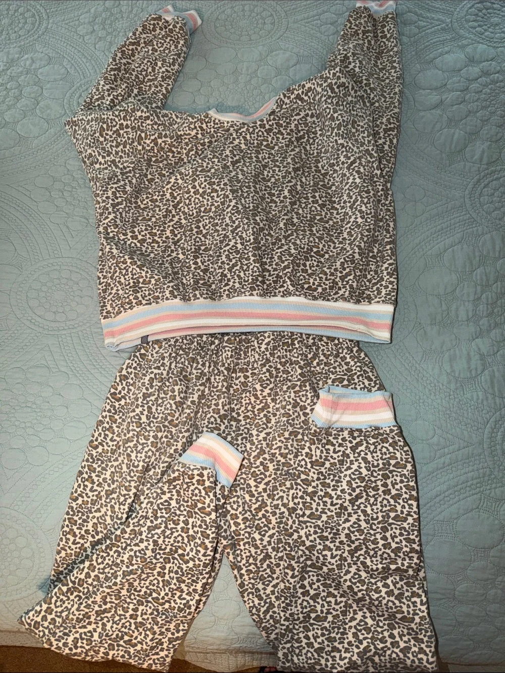 Volcom Girls Leopard Print Set with Pink & Light Blue Trim